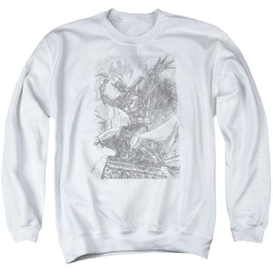 AN OFFCIALLY LICENSED BATMAN PENCIL BATARANG THROW ADULT UNISEX CREWNECK SWEATSHIRT WHITE