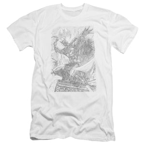 AN OFFCIALLY LICENSED BATMAN PENCIL BATARANG THROW MEN'S PREMIUM SLIM FIT T-SHIRT WHITE