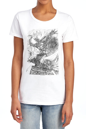 AN OFFCIALLY LICENSED BATMAN PENCIL BATARANG THROW WOMEN'S REGULAR FIT T-SHIRT WHITE