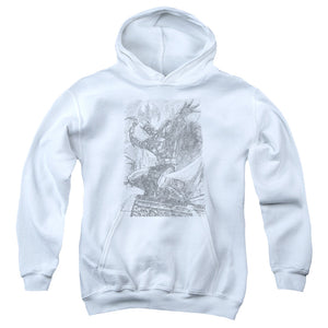 AN OFFCIALLY LICENSED BATMAN PENCIL BATARANG THROW YOUTH HOODIE WHITE