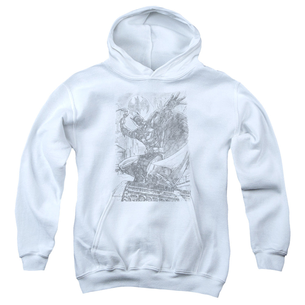 AN OFFCIALLY LICENSED BATMAN PENCIL BATARANG THROW YOUTH HOODIE WHITE