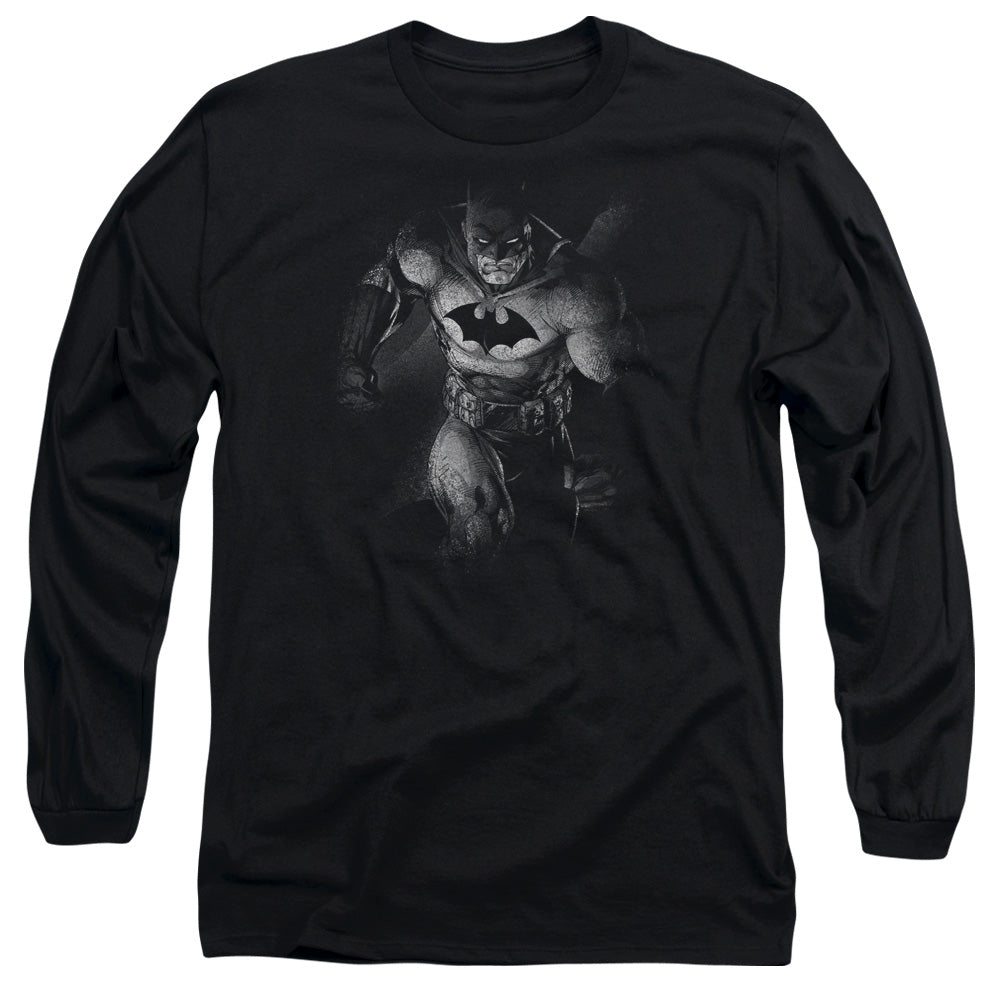 AN OFFCIALLY LICENSED BATMAN MATERIALIZED MEN'S LONG SLEEVE T-SHIRT BLACK