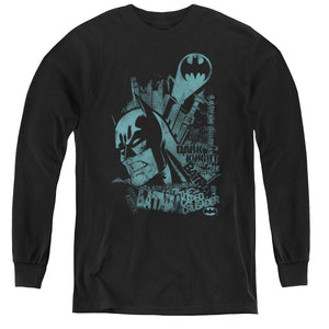 AN OFFCIALLY LICENSED BATMAN GRITTED TEETH YOUTH LONG SLEEVE T-SHIRT BLACK