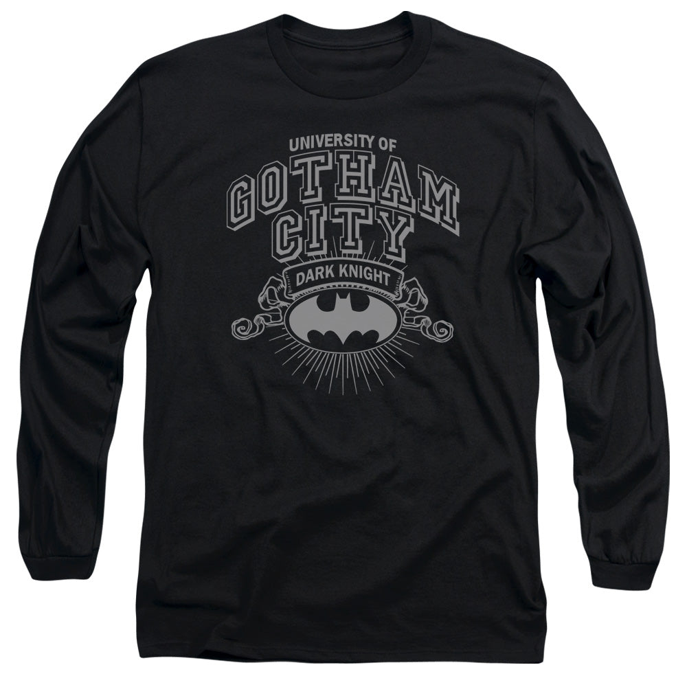 AN OFFCIALLY LICENSED BATMAN UNIVERSITY OF GOTHAM MEN'S LONG SLEEVE T-SHIRT BLACK