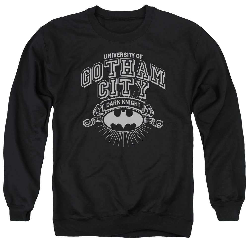 AN OFFCIALLY LICENSED BATMAN UNIVERSITY OF GOTHAM ADULT UNISEX CREWNECK SWEATSHIRT BLACK
