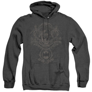 AN OFFCIALLY LICENSED BATMAN DARK KNIGHT HERALDRY ADULT UNISEX HEATHER PULLOVER HOODIE BLACK