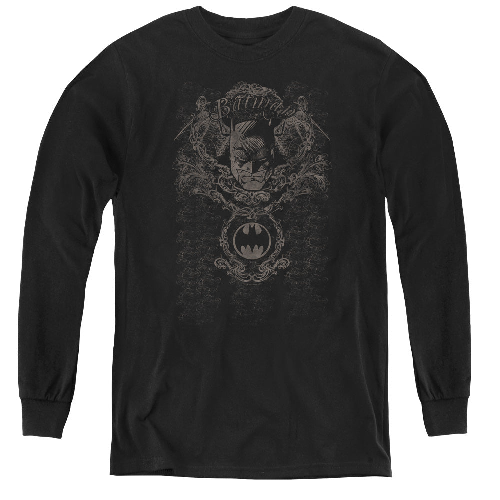 AN OFFCIALLY LICENSED BATMAN DARK KNIGHT HERALDRY YOUTH LONG SLEEVE T-SHIRT BLACK