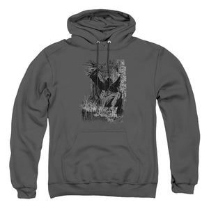 AN OFFCIALLY LICENSED BATMAN THE KNIGHT LIFE ADULT UNISEX PULLOVER HOODIE CHARCOAL