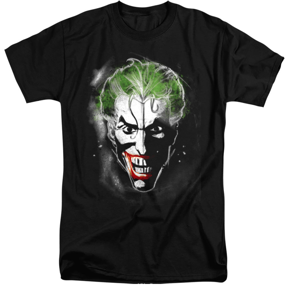 AN OFFCIALLY LICENSED BATMAN FACE OF MADNESS MEN'S TALL FIT T-SHIRT BLACK