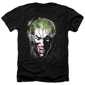 AN OFFCIALLY LICENSED BATMAN FACE OF MADNESS MEN'S HEATHER T-SHIRT CHARCOAL