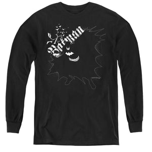 AN OFFCIALLY LICENSED BATMAN DARKNESS YOUTH LONG SLEEVE T-SHIRT BLACK
