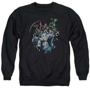 AN OFFCIALLY LICENSED BATMAN SURROUNDED ADULT UNISEX CREWNECK SWEATSHIRT BLACK
