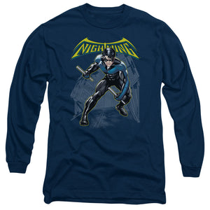 AN OFFCIALLY LICENSED BATMAN NIGHTWING MEN'S LONG SLEEVE T-SHIRT NAVY