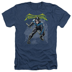 AN OFFCIALLY LICENSED BATMAN NIGHTWING MEN'S HEATHER T-SHIRT NAVY