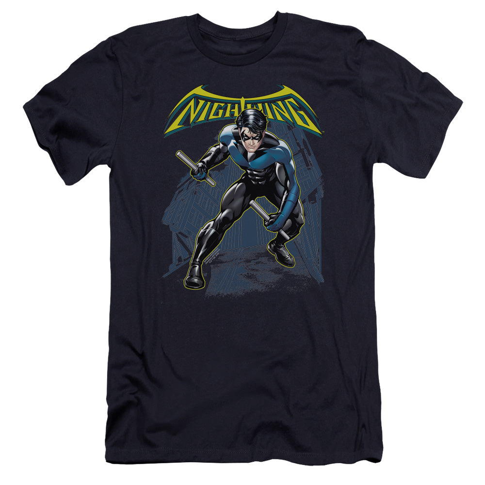 AN OFFCIALLY LICENSED BATMAN NIGHTWING MEN'S PREMIUM SLIM FIT T-SHIRT NAVY