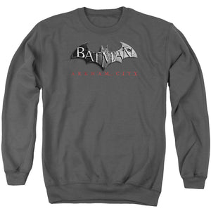 AN OFFCIALLY LICENSED ARKHAM CITY LOGO ADULT UNISEX CREWNECK SWEATSHIRT CHARCOAL