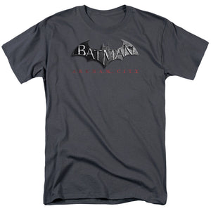 AN OFFCIALLY LICENSED ARKHAM CITY LOGO MEN'S REGULAR FIT T-SHIRT CHARCOAL