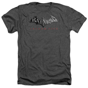 AN OFFCIALLY LICENSED ARKHAM CITY LOGO MEN'S HEATHER T-SHIRT CHARCOAL