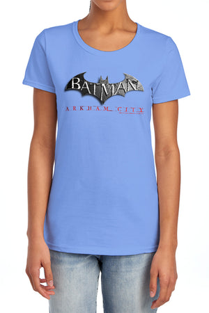 AN OFFCIALLY LICENSED ARKHAM CITY LOGO WOMEN'S REGULAR FIT T-SHIRT CHARCOAL