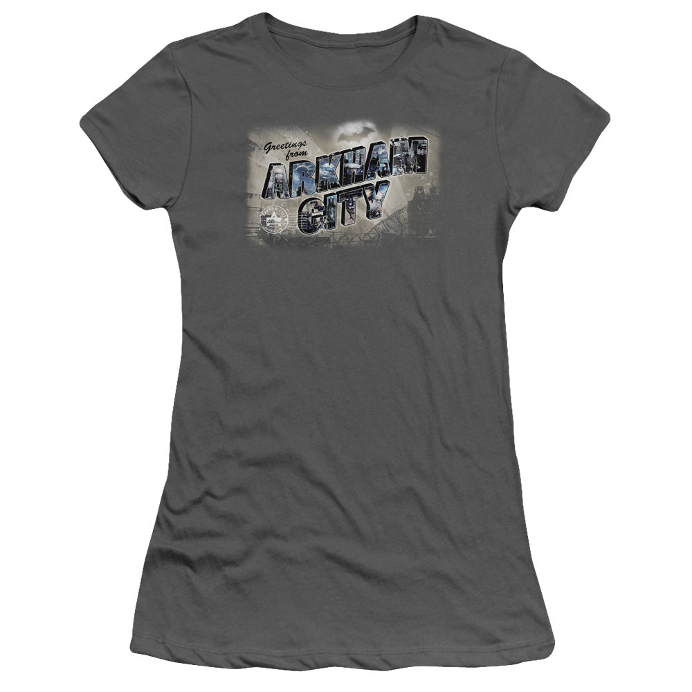Arkham City Greetings From Arkham Licensed Women's T-Shirt Juniors SM