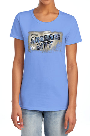 AN OFFCIALLY LICENSED ARKHAM CITY GREETINGS FROM ARKHAM WOMEN'S REGULAR FIT T-SHIRT CHARCOAL