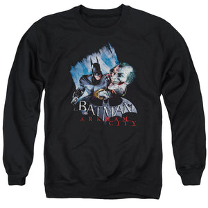 AN OFFCIALLY LICENSED ARKHAM CITY JOKES ON YOU! ADULT UNISEX CREWNECK SWEATSHIRT BLACK
