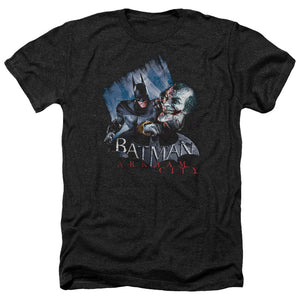 AN OFFCIALLY LICENSED ARKHAM CITY JOKES ON YOU! MEN'S HEATHER T-SHIRT CHARCOAL