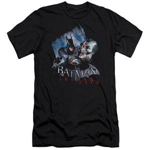 AN OFFCIALLY LICENSED ARKHAM CITY JOKES ON YOU! MEN'S PREMIUM SLIM FIT T-SHIRT BLACK