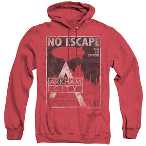 AN OFFCIALLY LICENSED ARKHAM CITY NO ESCAPE ADULT UNISEX HEATHER PULLOVER HOODIE RED