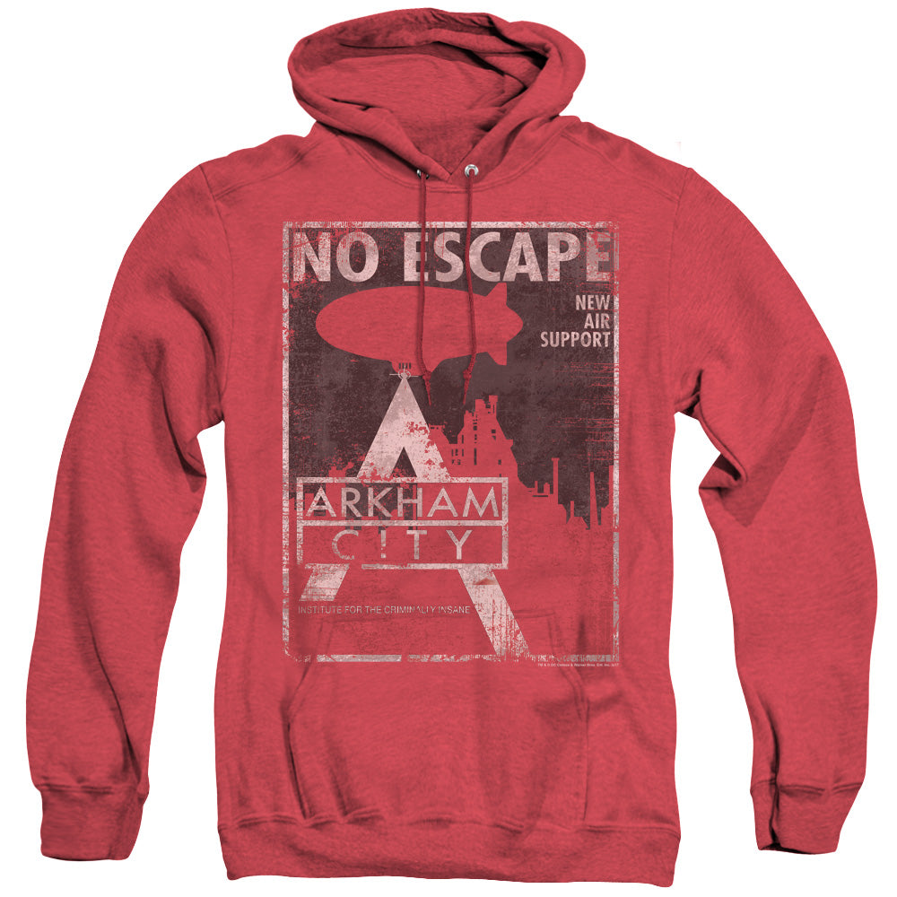 AN OFFCIALLY LICENSED ARKHAM CITY NO ESCAPE ADULT UNISEX HEATHER PULLOVER HOODIE RED