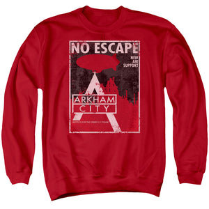 AN OFFCIALLY LICENSED ARKHAM CITY NO ESCAPE ADULT UNISEX CREWNECK SWEATSHIRT RED