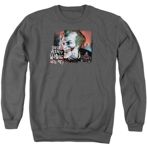 AN OFFCIALLY LICENSED ARKHAM CITY PLENTY WRONG ADULT UNISEX CREWNECK SWEATSHIRT CHARCOAL