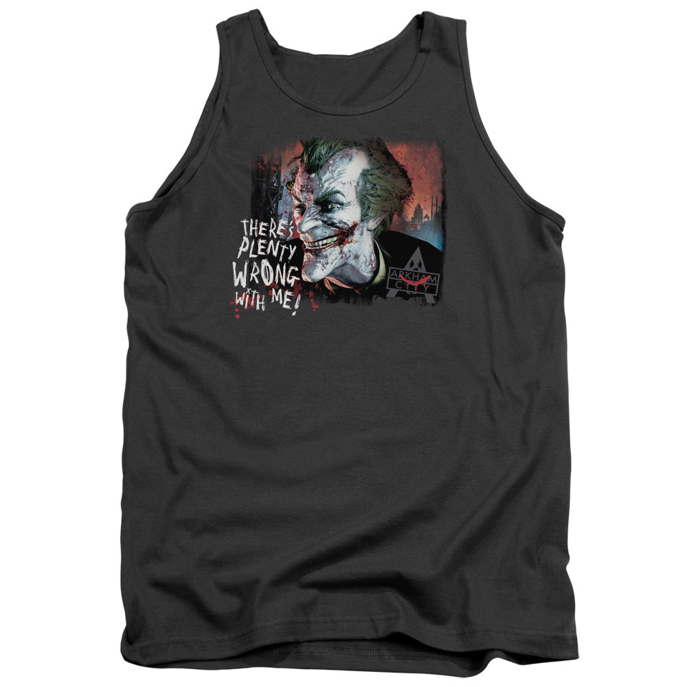 AN OFFCIALLY LICENSED ARKHAM CITY PLENTY WRONG ADULT UNISEX TANK TOP CHARCOAL