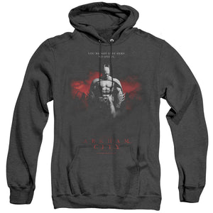 AN OFFCIALLY LICENSED ARKHAM CITY STANDING STRONG ADULT UNISEX HEATHER PULLOVER HOODIE BLACK