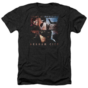 AN OFFCIALLY LICENSED ARKHAM CITY ESCAPE IS IMPOSSIBLE MEN'S HEATHER T-SHIRT CHARCOAL