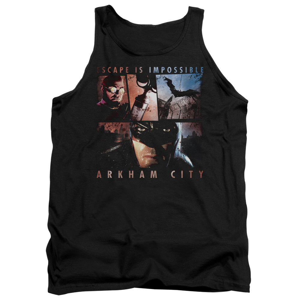 AN OFFCIALLY LICENSED ARKHAM CITY ESCAPE IS IMPOSSIBLE ADULT UNISEX TANK TOP BLACK