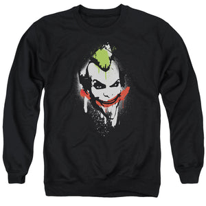 AN OFFCIALLY LICENSED ARKHAM CITY SPRAYPAINT SMILE ADULT UNISEX CREWNECK SWEATSHIRT BLACK