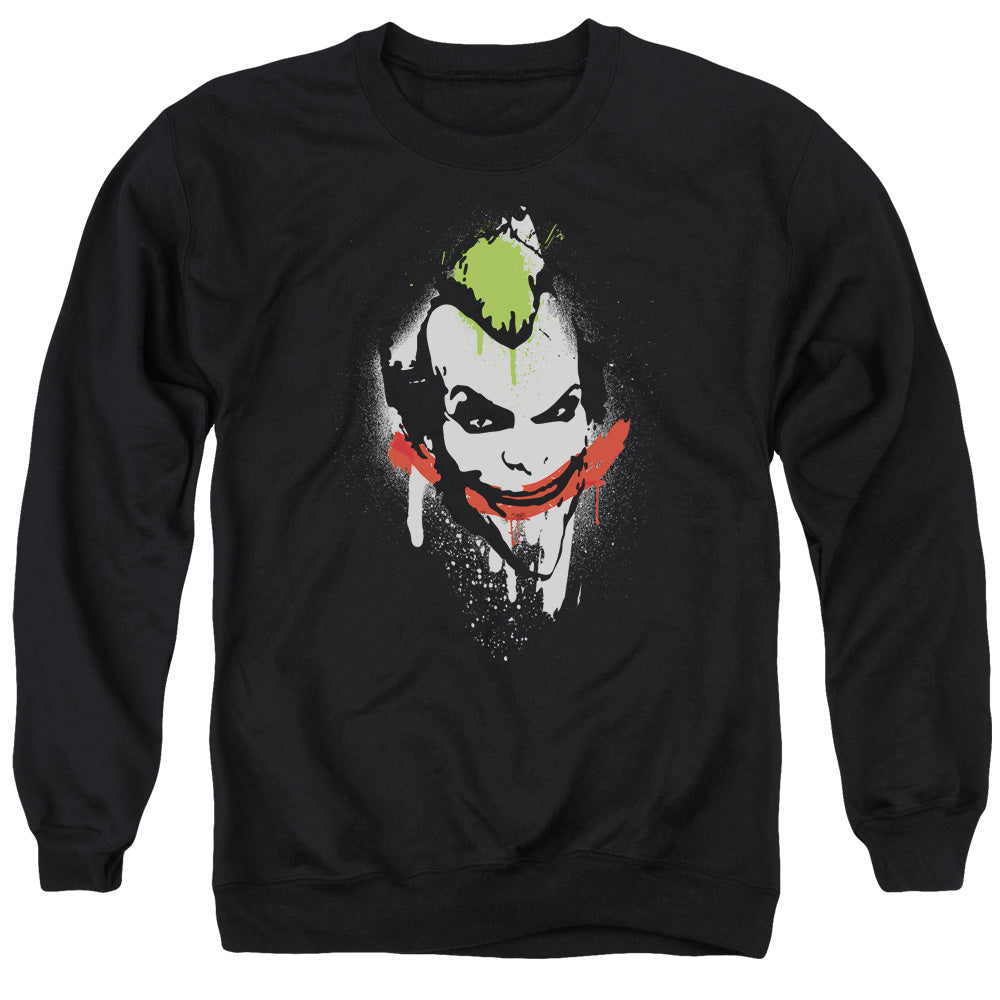 AN OFFCIALLY LICENSED ARKHAM CITY SPRAYPAINT SMILE ADULT UNISEX CREWNECK SWEATSHIRT BLACK