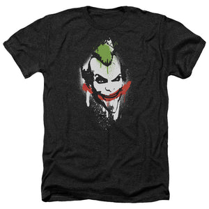 AN OFFCIALLY LICENSED ARKHAM CITY SPRAYPAINT SMILE MEN'S HEATHER T-SHIRT CHARCOAL