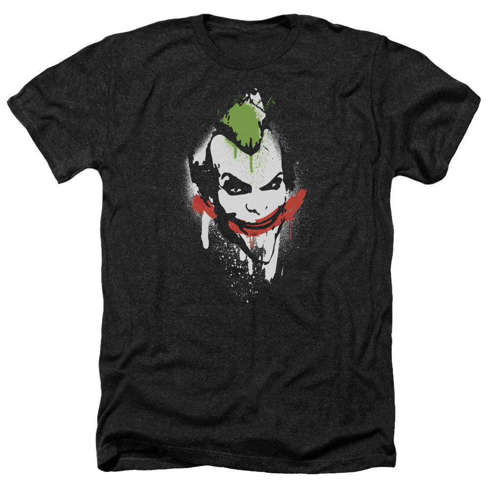 AN OFFCIALLY LICENSED ARKHAM CITY SPRAYPAINT SMILE MEN'S HEATHER T-SHIRT CHARCOAL