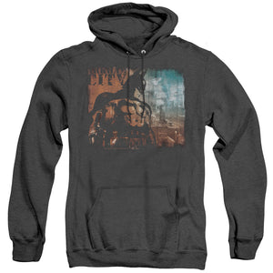 AN OFFCIALLY LICENSED ARKHAM CITY CITY KNOCKOUT ADULT UNISEX HEATHER PULLOVER HOODIE BLACK