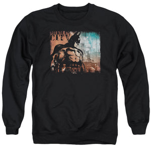 AN OFFCIALLY LICENSED ARKHAM CITY CITY KNOCKOUT ADULT UNISEX CREWNECK SWEATSHIRT BLACK