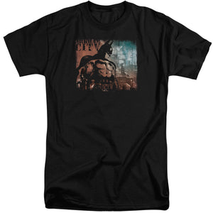 AN OFFCIALLY LICENSED ARKHAM CITY CITY KNOCKOUT MEN'S TALL FIT T-SHIRT BLACK