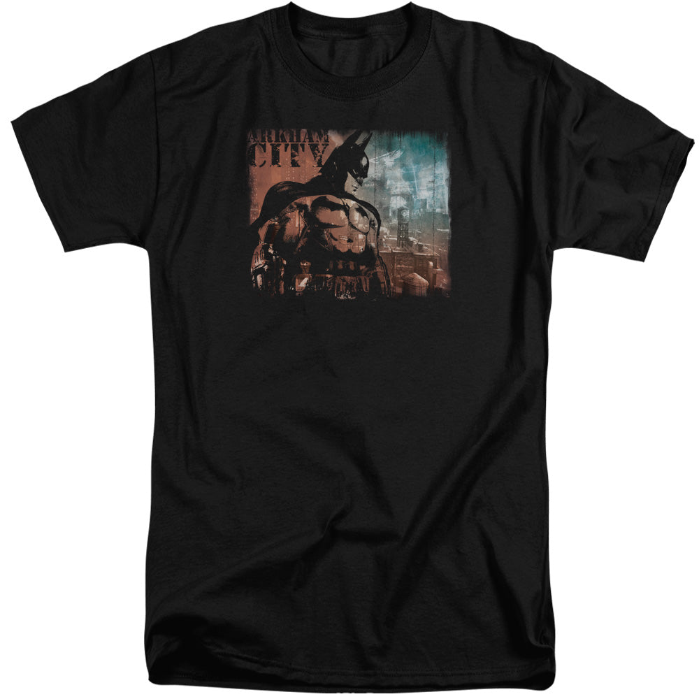 AN OFFCIALLY LICENSED ARKHAM CITY CITY KNOCKOUT MEN'S TALL FIT T-SHIRT BLACK