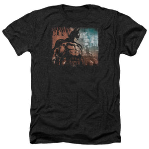 AN OFFCIALLY LICENSED ARKHAM CITY CITY KNOCKOUT MEN'S HEATHER T-SHIRT CHARCOAL