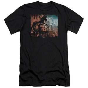 AN OFFCIALLY LICENSED ARKHAM CITY CITY KNOCKOUT MEN'S PREMIUM SLIM FIT T-SHIRT BLACK
