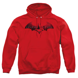 AN OFFCIALLY LICENSED ARKHAM CITY IN THE CITY ADULT UNISEX PULLOVER HOODIE RED