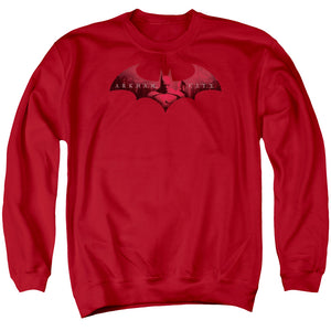 AN OFFCIALLY LICENSED ARKHAM CITY IN THE CITY ADULT UNISEX CREWNECK SWEATSHIRT RED
