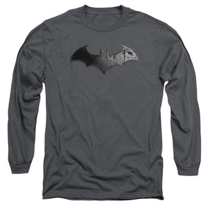 AN OFFCIALLY LICENSED ARKHAM CITY BAT LOGO MEN'S LONG SLEEVE T-SHIRT CHARCOAL