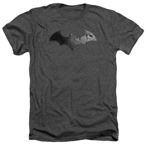 AN OFFCIALLY LICENSED ARKHAM CITY BAT LOGO MEN'S HEATHER T-SHIRT CHARCOAL